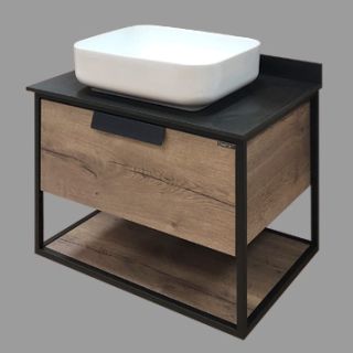 Comforty Тумба-умывальник "Кёльн-75" дуб темный с черной столешницей с раковиной Comforty T-Y9378