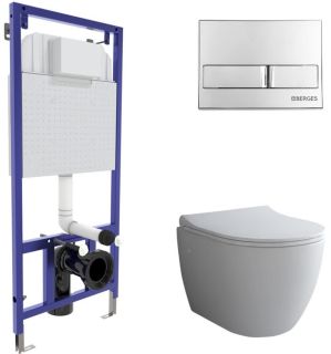Комплект Berges 4в1 043205: инсталляция NOVUM525 кнопка L3 хром глянец унитаз Okus сиденье Toma Slim SO