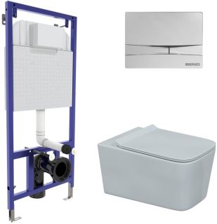 Комплект Berges 4в1 043223: инсталляция NOVUM525 кнопка F3 хром глянец унитаз Floe Rimless сидение Floe Slim SO
