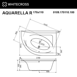 Гидромассажная ванна WHITECROSS Aquarella 0109.170110.100.LINE.GL правая 170x110 см Line золото