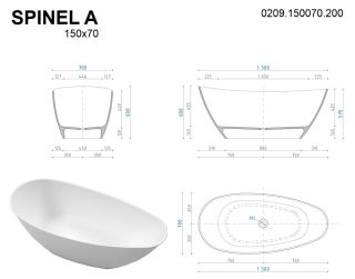 Ванна из искусственного камня Whitecross Spinel A 0209.150070.200 150x70см белый матовый