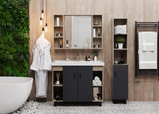 Напольная тумба под раковину Onika Тимбер 110010 100см серый матовый/дуб сонома