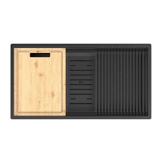 Кухонная мойка Lemark Tabaga 820 9932136 в комплекте с разделочной доской ролл-матом и коландером чёрный матовый