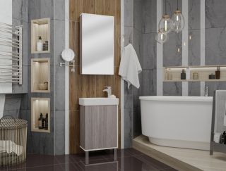 Тумба под раковину Акватон Эмма 46см белый/дуб наварра 1A221601EAD80