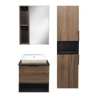 Comforty Тумба-умывальник Штутгарт-60 дуб тёмно-коричневый с черной столешницей c раковиной COMFORTY 9055RA-50