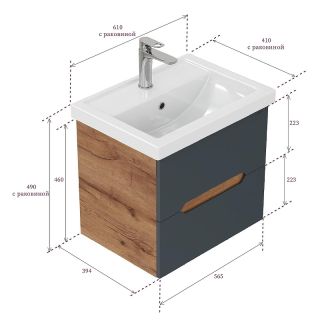 Тумба под раковину подвесная Onika Айленд 106163 60 см графит/дуб крафт золотой