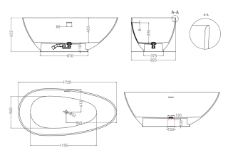 Ванна из искусственного камня Salini Paola S-Sense 101512GRF 172x82см RAL полностью
