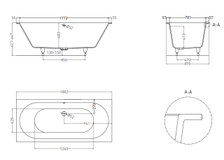 Ванна из искусственного камня Salini Ornella Axis S-Sense 103412M 190x90см белый матовый