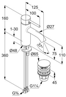 Смеситель для раковины Kludi Bozz чёрный матовый 382663976
