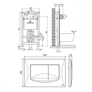 Инсталляция OLI 74 (0580*1150*0120),мех.+Панель слива RIVER DUAL пластик хр.гл.