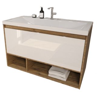 Подвесная тумба под раковину Эстет Monaco Wood ФР-00011317 100см один ящик белый/дуб рустикальный