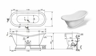 Ванна из литьевого мрамора Эстет Бостон ФР-00001046 с литым подиумом 180x74см белый