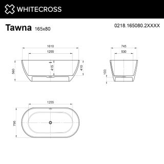 Ванна из искусственного камня WHITECROSS Tawna 0218.165080.2XXXX 165x80 см RAL мат