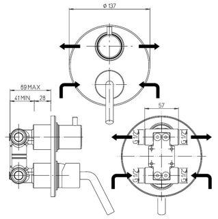 Встраиваемый смеситель для ванны Paini Pixel 81CR6911NEW хром