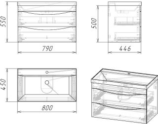 Тумба подвесная под раковину Grossman Талис 108014 80см бетон пайн/белый глянец