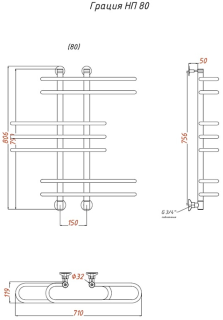 Водяной полотенцесушитель Тругор Грация НП 80x60см хром Грация/нп8060