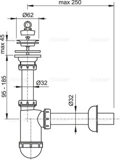 Сифон для раковины AlcaPlast ?32 с нержавеющей решеткой ?63 A411