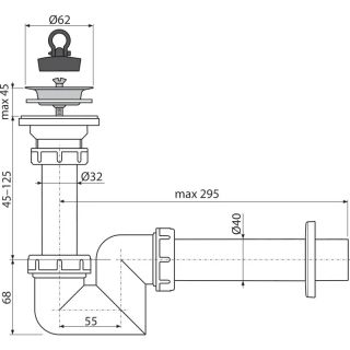 Сифон для раковины AlcaPlast ?40 с нержавеющей решеткой ?63 A412-DN40