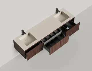 Подвесная тумба Salini Domino 27D220DINF 200см шпон с фрезеровкой для двух встраиваемых раковин