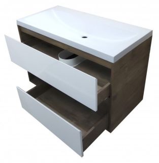 Подвесная тумба под раковину Эстет Monaco Wood ФР-00010676 100см два ящика белый/дуб рустикальный