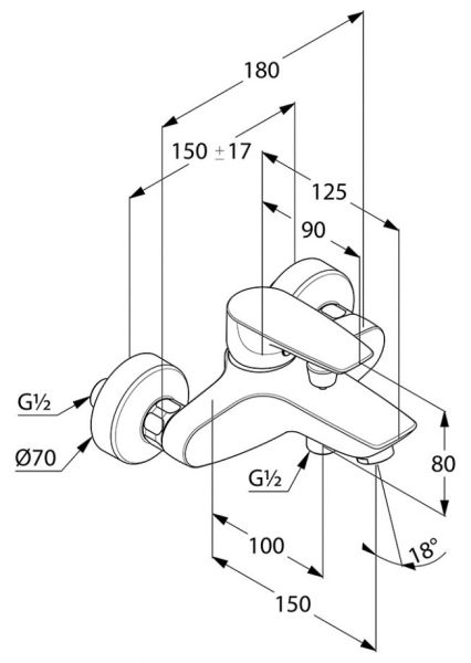 Смеситель для ванны и душа Kludi Pure&Solid хром 346810575
