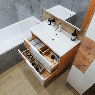 Тумба под раковину Бриклаер Форест 4627125416750 80 см дуб золотой/белый