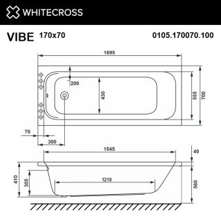 Гидромассажная ванна WHITECROSS Vibe 0105.170070.100.NANO.GL 170x70 см Nano золото