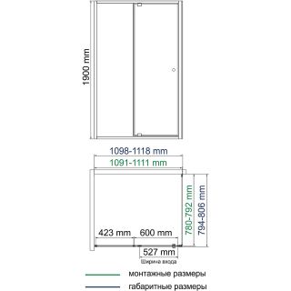 Душевой уголок WasserKRAFT  Aula 110х80 11P14 профиль Хром стекло прозрачное