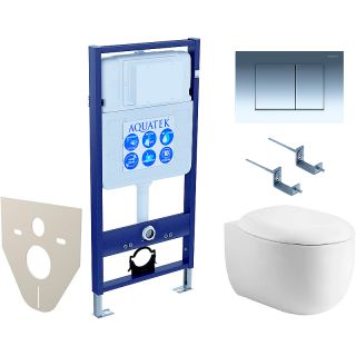 Комплект унитаза с инсталляцией Aquatek SET AQUATEK ПОЛАРИС-026 4в1 с сиденьем Микролифт и клавишей смыва хром
