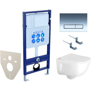 Комплект унитаза с инсталляцией Aquatek SET AQUATEK ПОЛАРИС-021 4в1 с сиденьем Микролифт и клавишей смыва хром