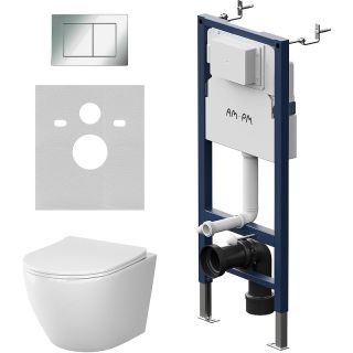 Комплект унитаза с инсталляцией AM.PM Like IS90251.801900 с сиденьем Микролифт и клавишей смыва Хром глянцевый