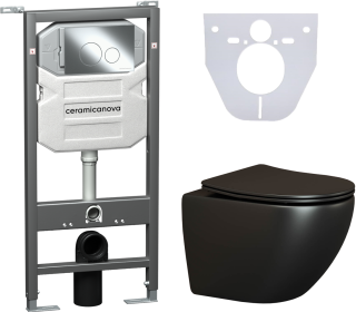 Комплект с инсталляцией Ceramica Nova CN4002MB_1001CH_1000 унитаз Metropol CN4002MB крышка-сиденье с микролифтом и инсталляция Envision CN1001CH с кнопкой смыва хром Round