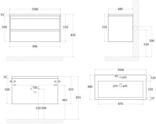 Подвесная тумба под раковину Art&Max Family 100см сканди Family-1000-2C-SO-PB