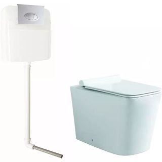 Комплект SantiLine SL-5021 + SL-02 приставной унитаз белый с бачком скрытого монтажа и клавишей смыва хром овал