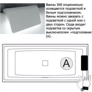 Акриловая ванна с подсветкой Riho Still Square LED B100003005 170х75см светодиоды и подголовник справа белый