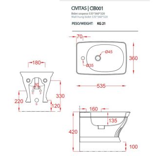 Биде Artceram CIVITAS CIB001 34 00 grigio acquarello*1 grigio acquarello