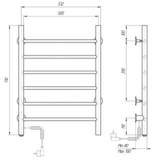 Полотенцесушитель электрический Domoterm Аврора DMT 109-6 50x71 EK L чёрный