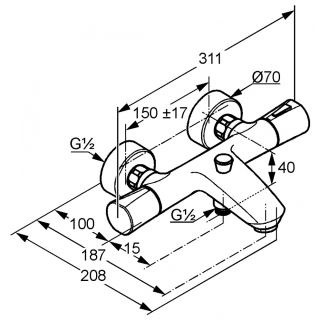 Смеситель для ванны и душа Kludi Zenta с термостатом хром 351010538