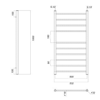 Полотенцесушитель водяной Domoterm Медея П10 500x1000 золото