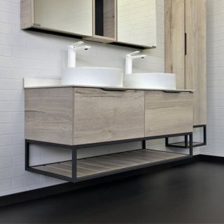 Тумба COMFORTY Порто-120-2 00-00008910, дуб дымчатый с белой столешницей с раковинами Comforty 9110