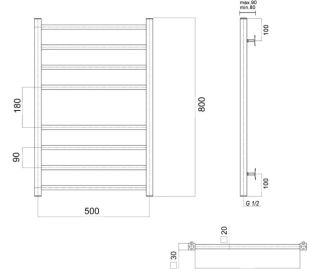 Полотенцесушитель водяной Domoterm Квадро П8 500x800 золото