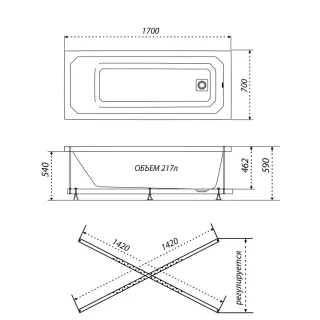 Акриловая ванна Triton Прага Щ0000049392 170x70 см на Х-каркасе белый
