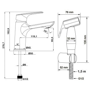 Смеситель для раковины Swedbe Venado 1660 с гигиенической лейкой хром