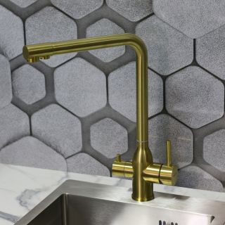 Смеситель для кухни Melana Stello MELANA-610304PVD-G с переключателем на фильтр золото