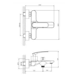 Смеситель для ванны Knotlor KN-42, хром