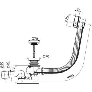 Слив-перелив для ванны AlcaPlast пластик 80см белый A51BM-80