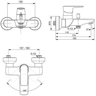 Смеситель для ванны Ideal Standard Connect Air A7033AA хром