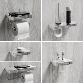 Ёршик для унитаза Lemark Glass Line 9761031 с держателем и полкой хром/белое стекло