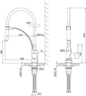 Смеситель для кухни Lemark Soul LM6007BL с гибким изливом чёрный