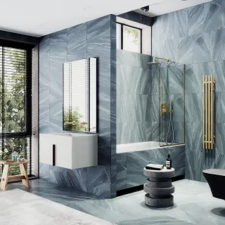 Шторка на ванну MaybahGlass MGV-131-3у 34см золото